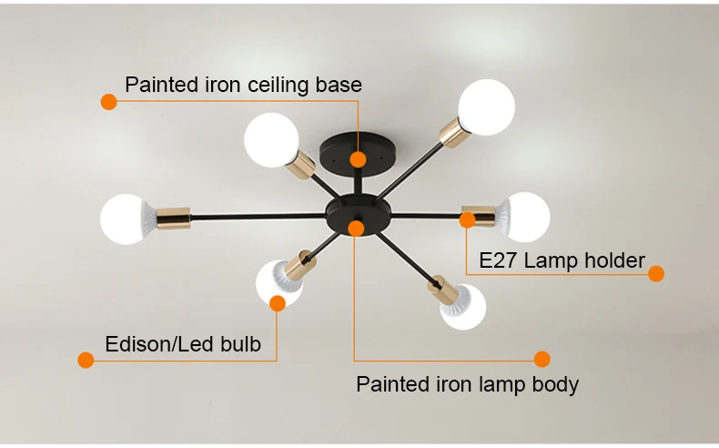 Светодиодный потолочный светильник, современный промышленный потолочный светильник для спальни, гостиной, скандинавские светильники E27, светодиодный Домашний Светильник, кухонный светильник с пауком