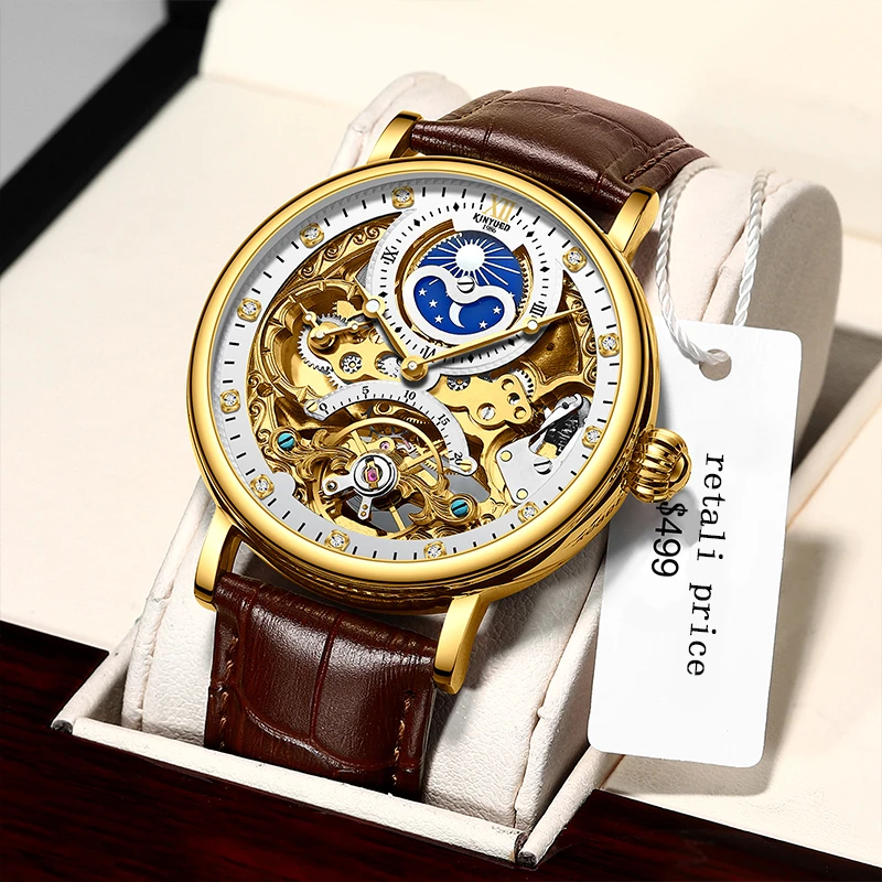 2022 Luxury Brand KINYUED Men's Watch Skeleton Automatic Mechanical Wristwatch Classic Casual Watch for Men Relogio Masculino