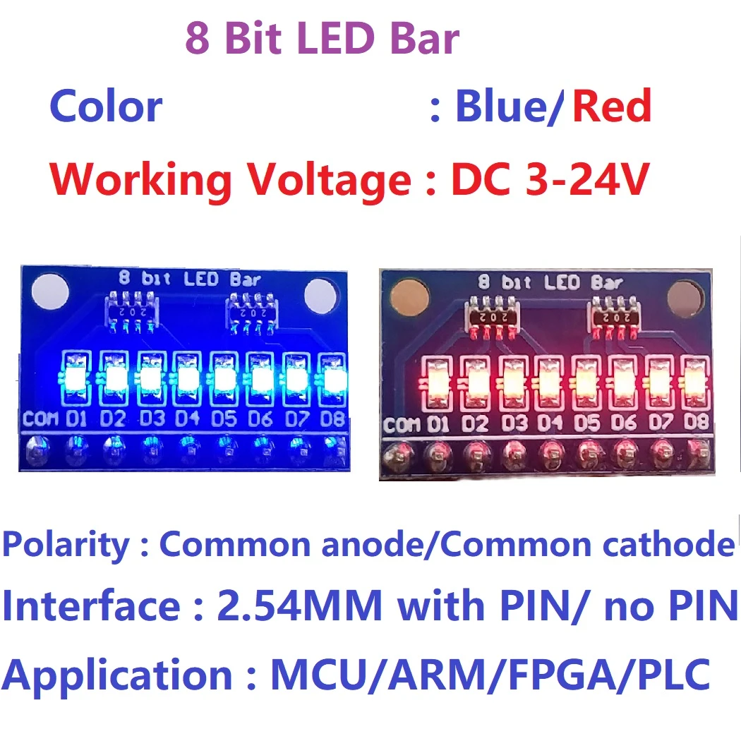 3.3V 5V 8 Bit Blue/Red Common anode/cathode LED indicator Module diy ...