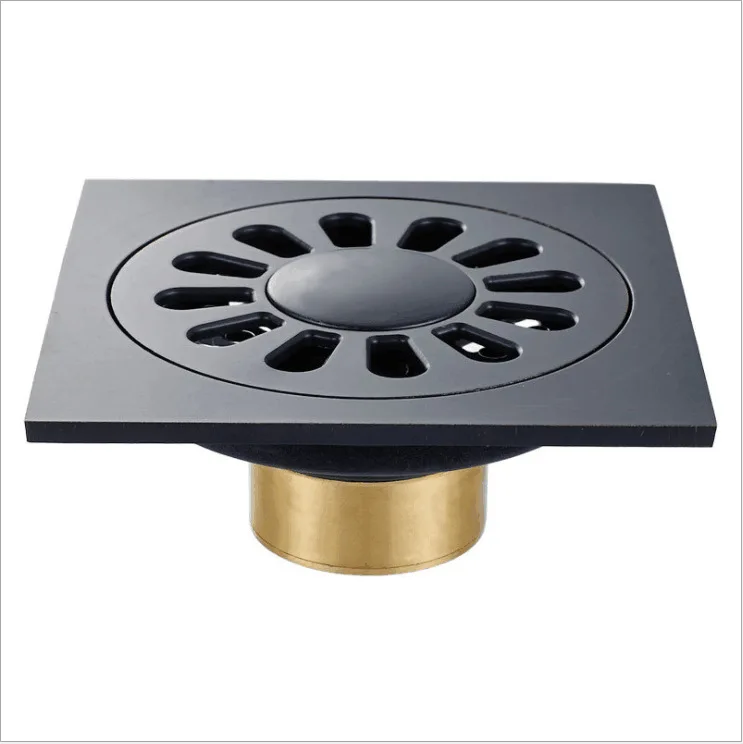 

Black Bronze Copper Material Square Deodorizing Floor Drain American-Style Black And White with Pattern Floor Drain Manufacturer