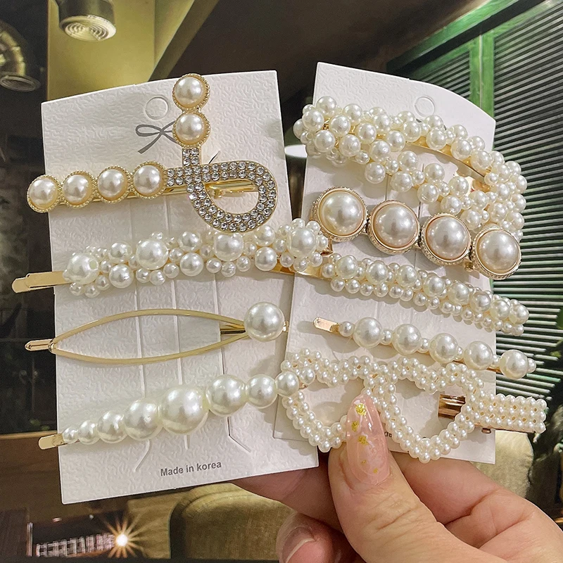 Women Hair Accessories Pearl  Hair Clip Pearl Geometric Set - Pearl Hair  Set Clip - Aliexpress