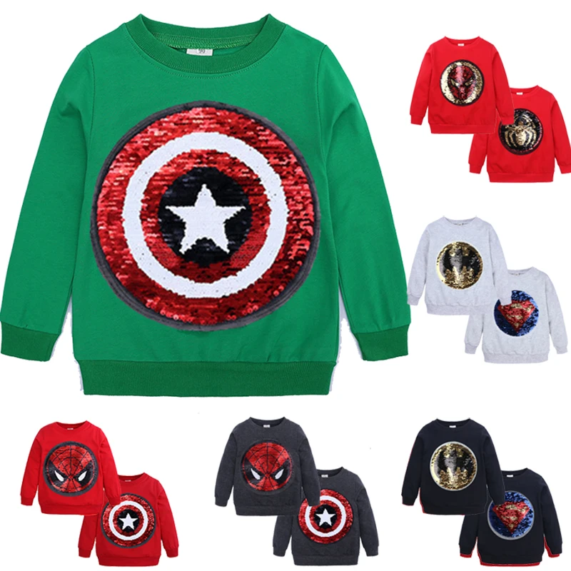 

Newest Fashion children T-shirt Boys Tee Tops Spiderman Sequins Deformation Sweatshirt Spring Long-sleeved Shirt Baby Clothes