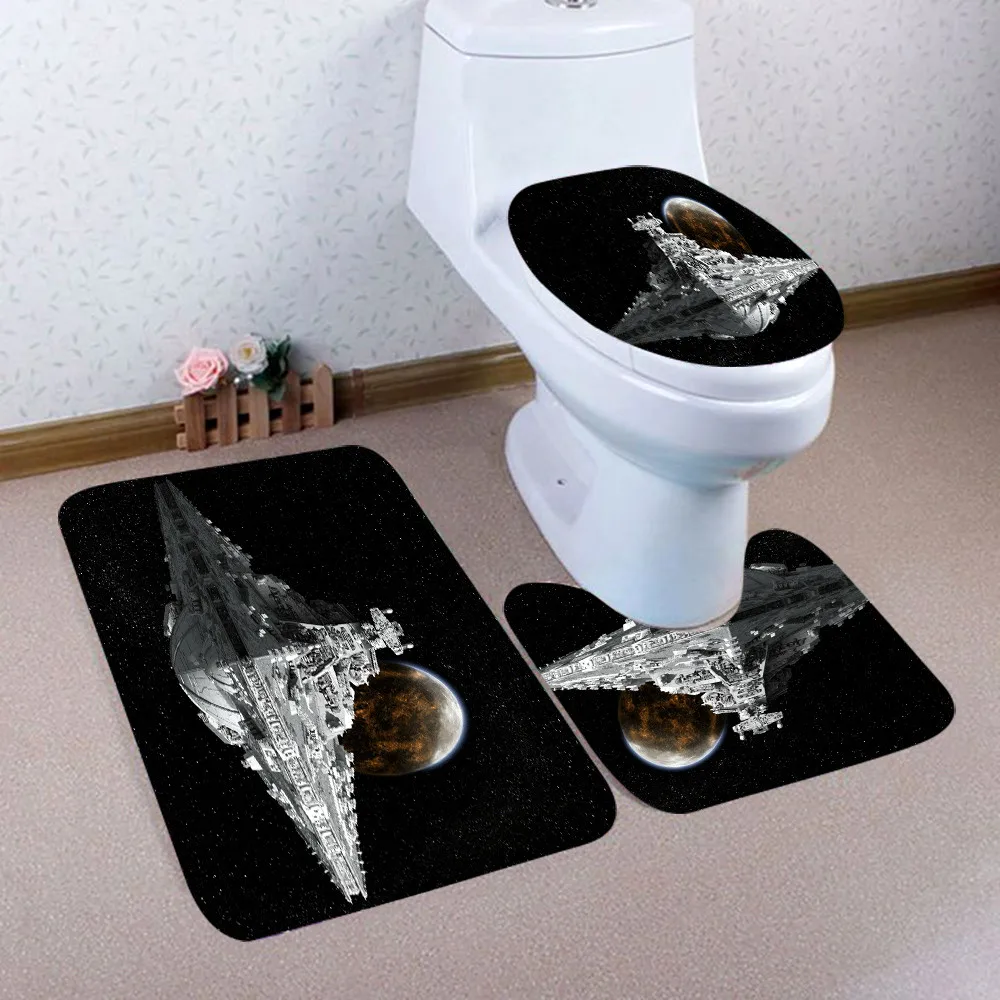 

3PCS Christmas Bathroom Non-Slip Pedestal Rug + Lid Toilet Cover + Bath Mat Set Rug Toilet Mat Lid Cover Bathroom Rug