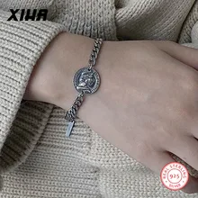 925 пробы серебряный черный панцирной кубинской цепи Elizabeth античная монета браслет для женщин персонализированный регулируемый диск браслет