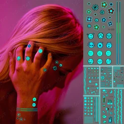 Cute Flash Waterproof Temporary Tattoo Sticker Flower Line Blue Green Glow Fake Tatoo Face Hand Small Tatto Woman Kid Man