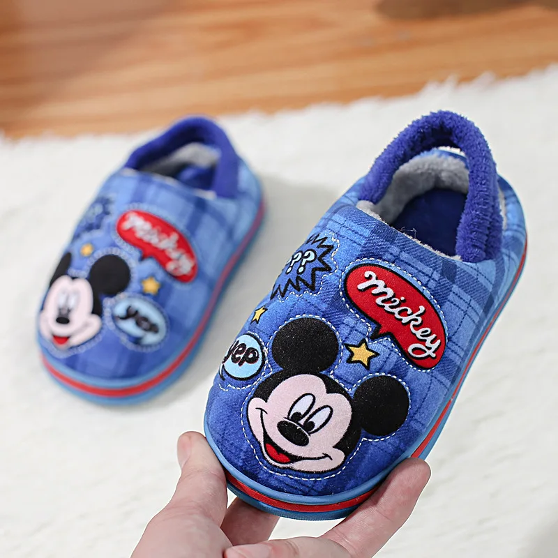 Disney/Детские хлопковые тапочки; Новинка года; теплые зимние хлопковые тапочки для мальчиков с Микки Маусом; тапочки для девочек; для родителей и детей; с Минни Микки - Цвет: 1