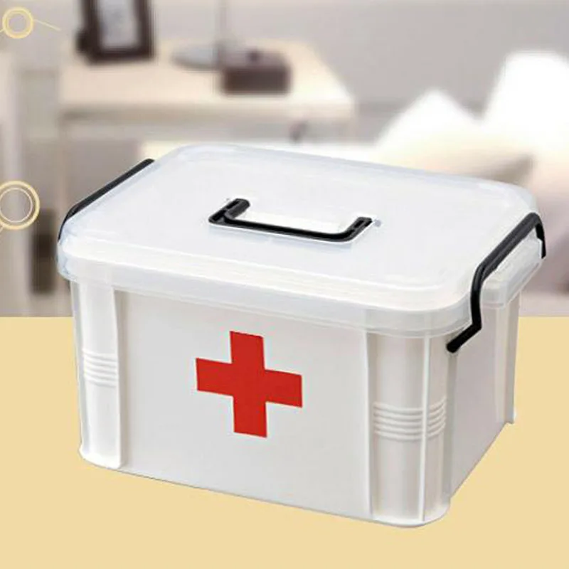 Белая пластиковая Семейная Аптечка, аптечка, 2 слоя, переносная, мобильная, для кемпинга, для выживания, для экстренной помощи, коробка для