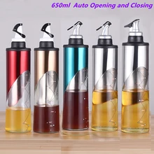 650ml Auto Öl flasche Dispenser Sauce Flasche Glas Lagerung Flaschen würze spender sojasauce dispenser olivenöl dispenser