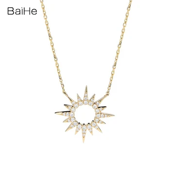 شراءBAIHE الصلبة 18K الذهب الأصفر 0.15ct الماس الطبيعي النساء غرامة مجوهرات الخطوبة الزفاف العصرية الجميلة الشمس عقد ألماس