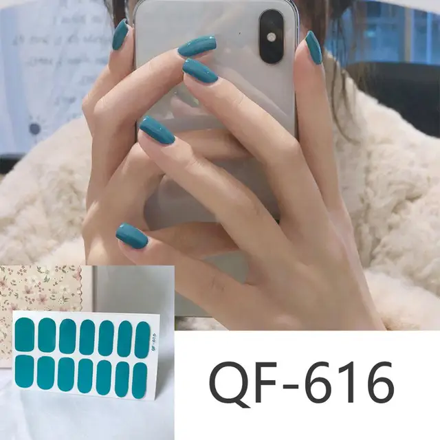 14tips/sheet Milk Heart Nail Wraps Polish Decals Strips Jump Cross Color Glitter 3D Adhesive Full Nail Art Stickers Matte Nails NO.2