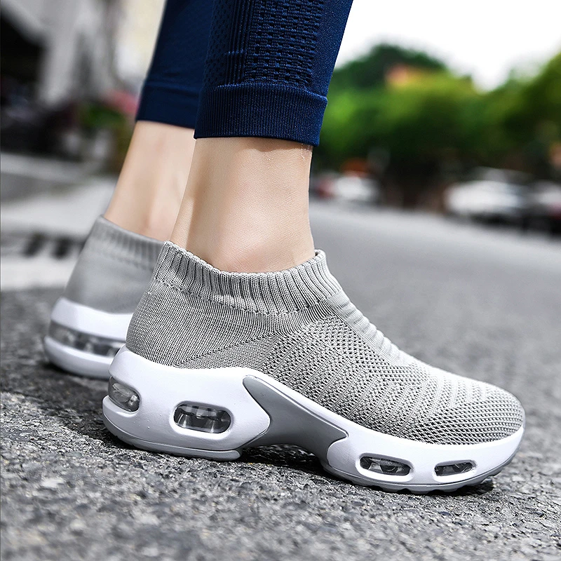 Women Sneakers Spring Flat Slip on Platform Breathable Mesh Sock Shoes