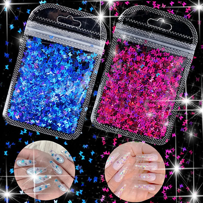 

Holographic Butterfly Nail Art Glitter Laser Nail Sequins 3D Laser Butterfly Sequin Tips DIY Polish Nail Art Decorative Manicure