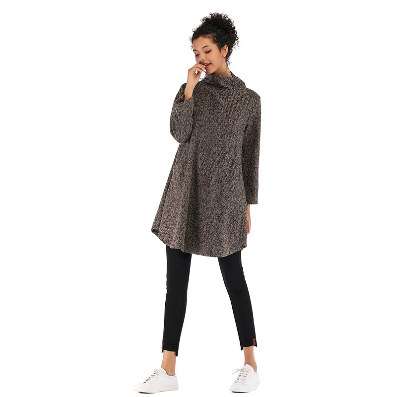 Large size women's coat long sleeve high collar loose knit sweater women's autumn and winter fashion long pullover turtleneck