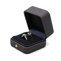 Luxurious Green Leather Vintage Ring Box with Double Slots for Proposal or Wedding Gift (Grey - double rings)