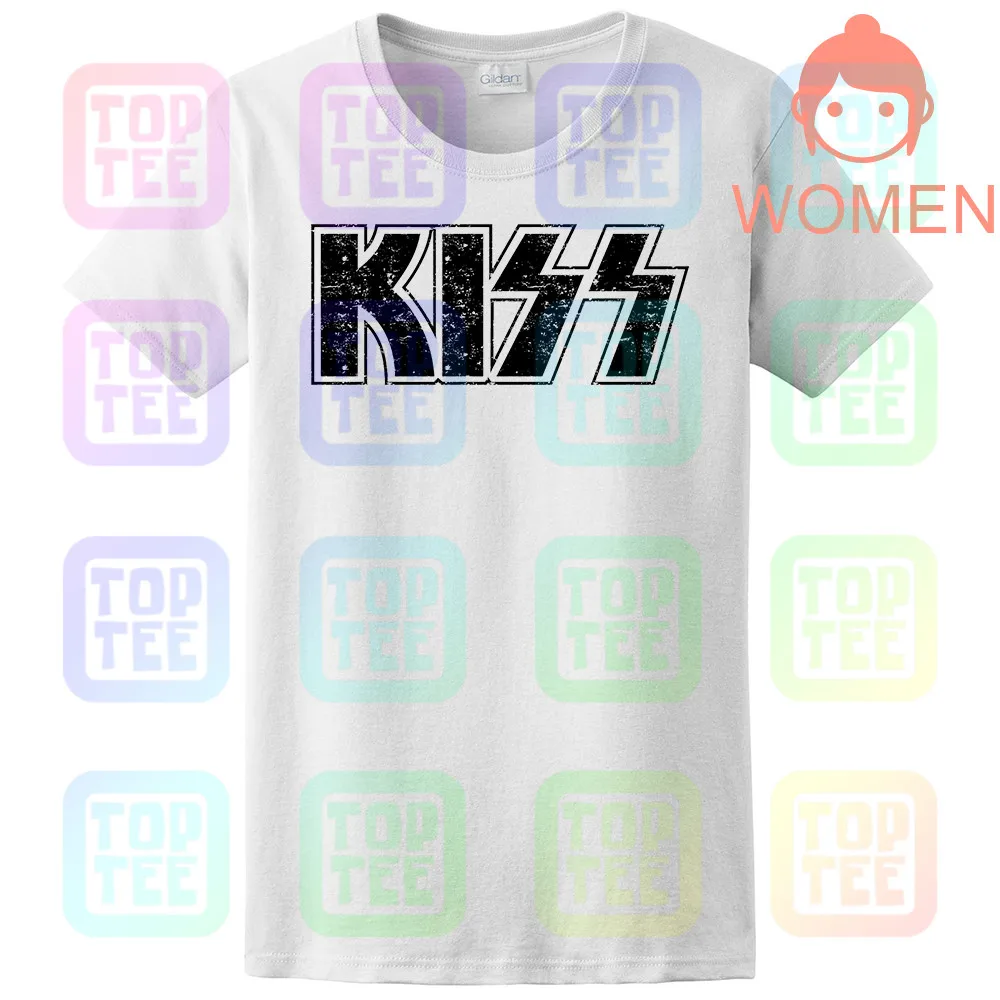 Футболка Kiss 'Distressed Logo'-Новинка - Цвет: Women-White