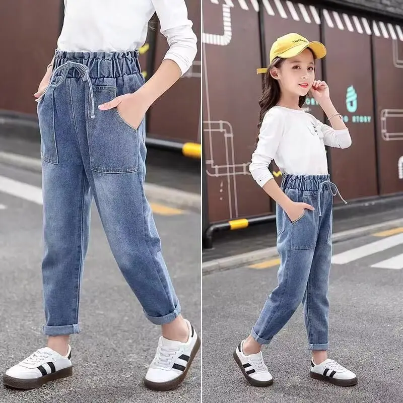 ZSIIBO/джинсовые брюки для девочек детские джинсы для детей от 3 до 12 лет, свободный, в Корейском стиле шорты для студентов, осенний стиль