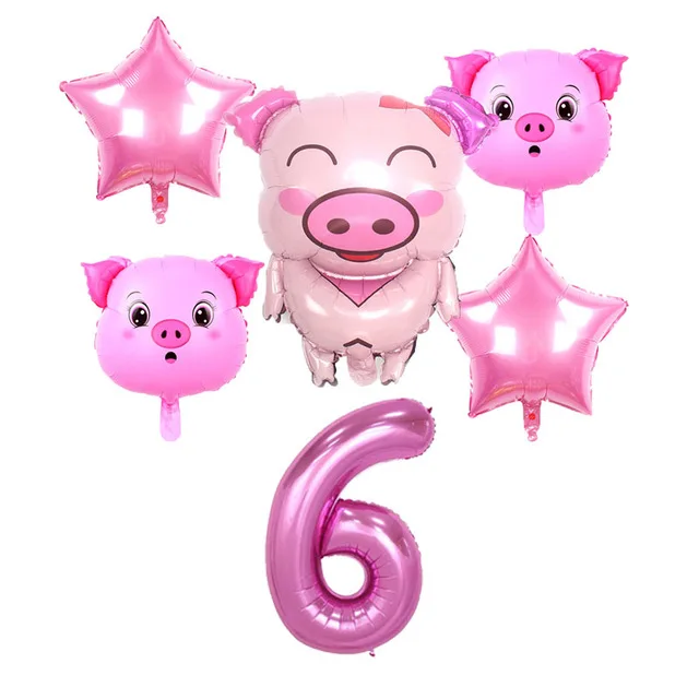 Милые розовые воздушные шары с изображением свинки, Мультяшные животные, свинка, вечерние украшения на день рождения, детские игрушки-сюрприз для душа - Цвет: pig set(6)