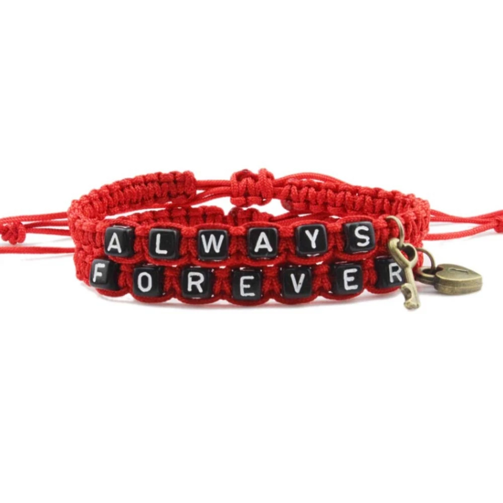 Conjunto de 2 unids/set pulseras tejidas con letras Forever, pulseras con cerradura de amor para amantes, parejas, novio, novia, regalo|Pulseras de hilo| - AliExpress