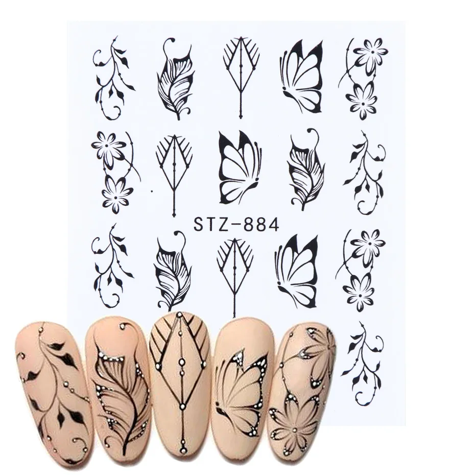 14pcs Nail Stickers on Nails Blooming Flower Butterfly Watercolor Water Transfer Hollow Slider For Nails Art Decor JISTZ880-902