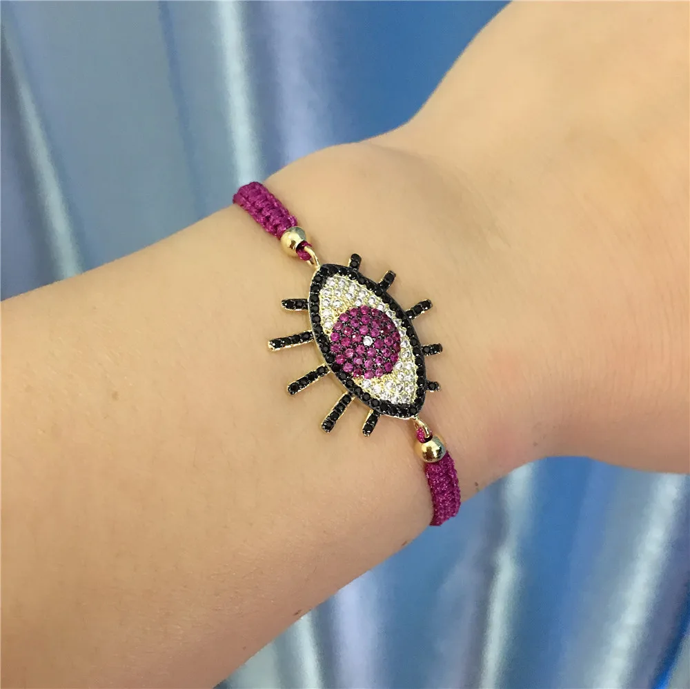 2020 Spring New Bohemian Style Braided Rope Chain Micro-paving Zircons Evil Eye Charm Bracelets for Girls Free Dropshipping