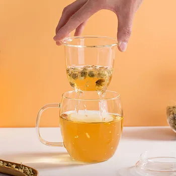 

500ML Glass Tea Cup with Strainer Filter Teapot with Lid Infuser Drinking Glass Coffee Milk Juice Mug Home Office Dinkware