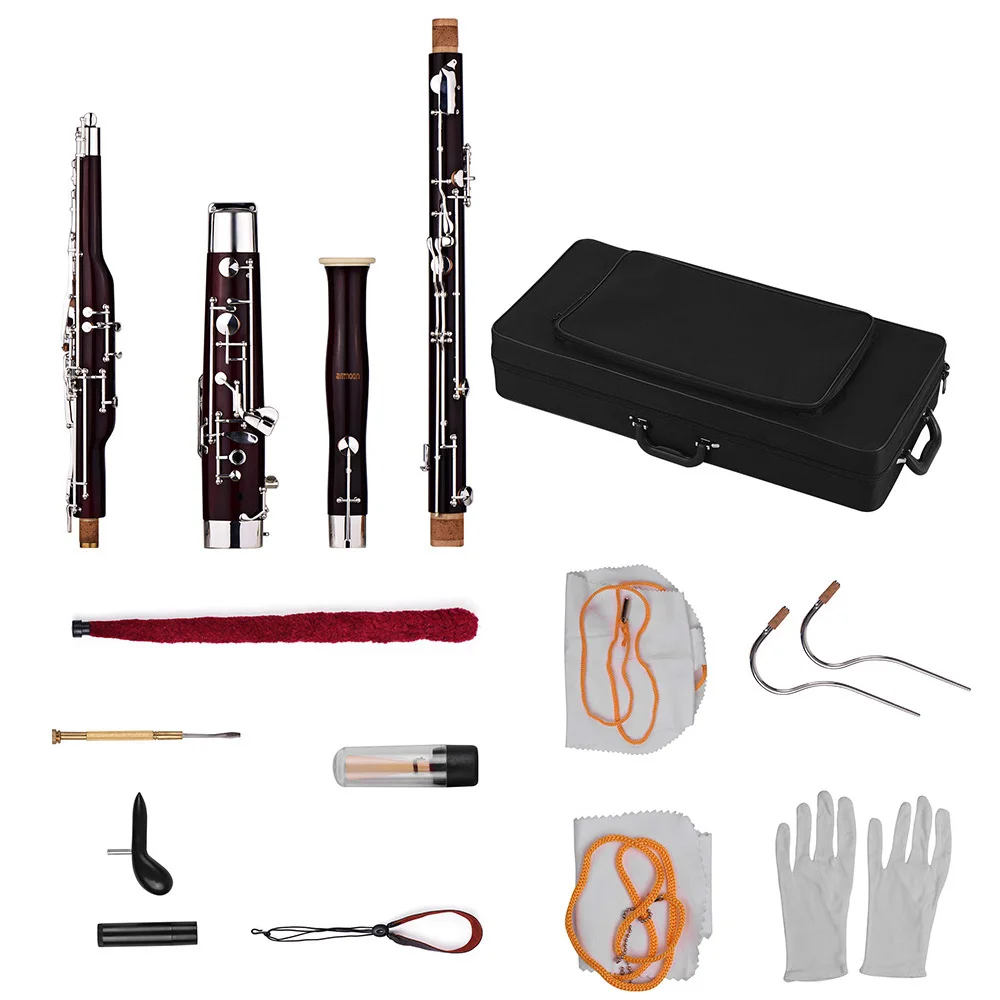 Ammoon C Key Bassoon Maple Wood Body мельхиор ключи с серебристым напылением деревянный духовой инструмент с тростником перчатки, Чистящая салфетка чехол - Color: Light Grey