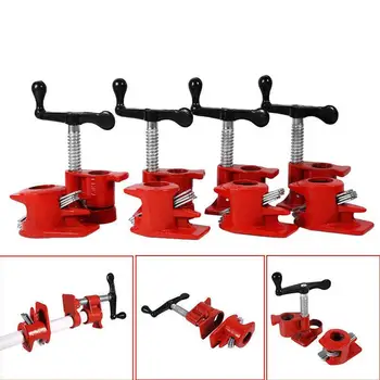 

4Pcs 3/4in Wood Gluing Pipe Clamp Set Heavy Duty PRO Woodworking Cast Iron Red
