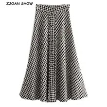 Новые мягкие шерстяные клетчатые юбки в клетку с высокой талией винтажные женские однобортные Юбки-миди на пуговицах