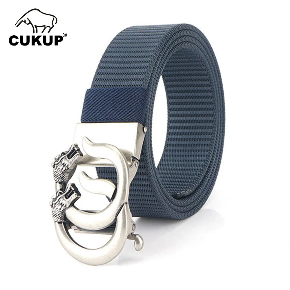 CUKUP Unique Design Chinese Dagon Pattern Buckles Metal Men's Quality Nylon & Canvas Belts Men Accessories 3.5cm Width CBCK262