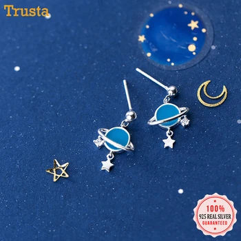 

Trusta 100% 925 Sterling Silver Earrings Jewelry Women Fashion CZ Planet Stars Stud Earrings Gift For Girls Teens Lady DS1496