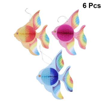 

6/12pcs Colorful Tissue Paper Goldfish Foldable Tropical Fish Decoration Hanging Ornament Party Supplies (Gold + Pink + Blue)