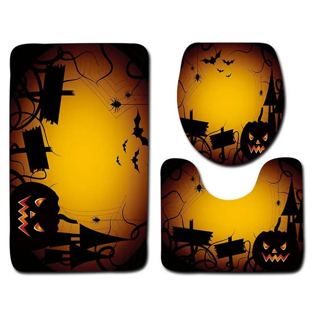 3 шт./компл. Хэллоуин коврик для ванной набор полиэстер противоскользящие кухонные коврики для ванной комнаты коврик для туалета моющийся коврик для пола - Цвет: widow