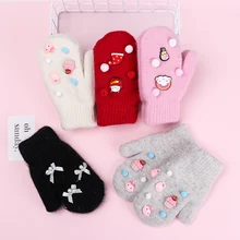 1 пара, Детские милые Мультяшные перчатки, для мальчиков и девочек, Осень-зима, теплые перчатки, детские вязаные толстые варежки на палец