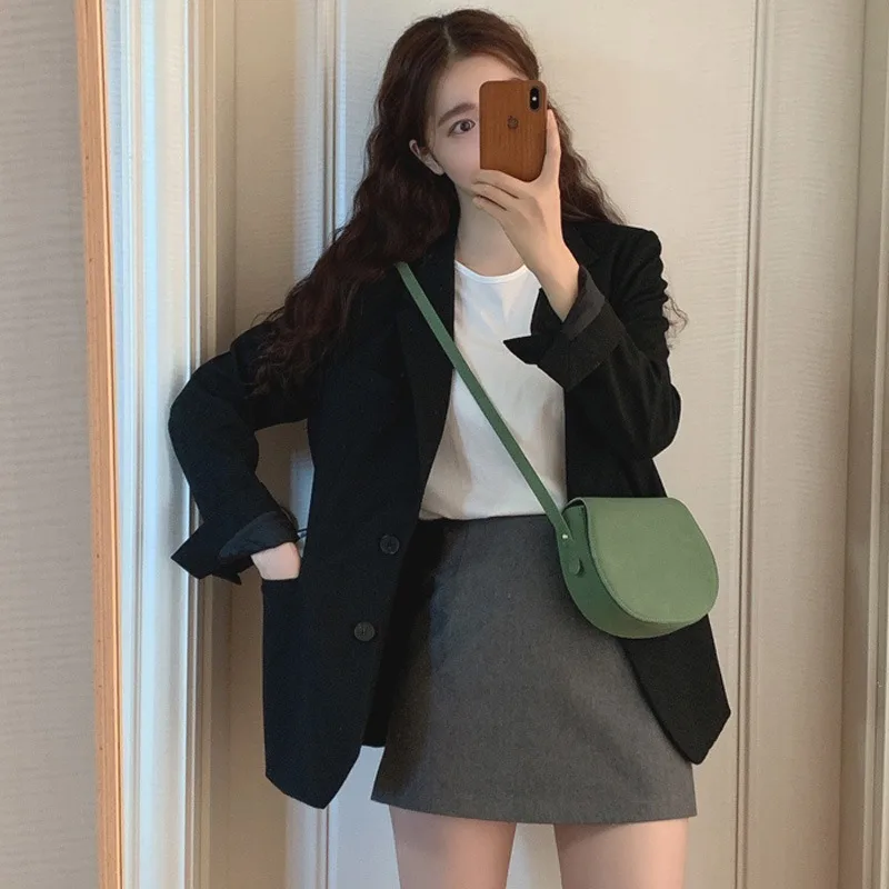 

Black suit jacket women casual loose 2020 spring and autumn new temperament ins small suit office dating