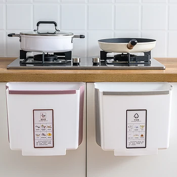 

Wall Mounted Folding Trash Can Reasonable Storage Convenient Access Kitchen Cabinet Door Hanging Waste Storage Bucket