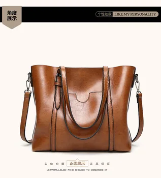 

OLN Women bag Oil wax Women's Leather Handbags Luxury Lady Hand Bags With Purse Pocket Women messenger bag Big Tote Sac Bols