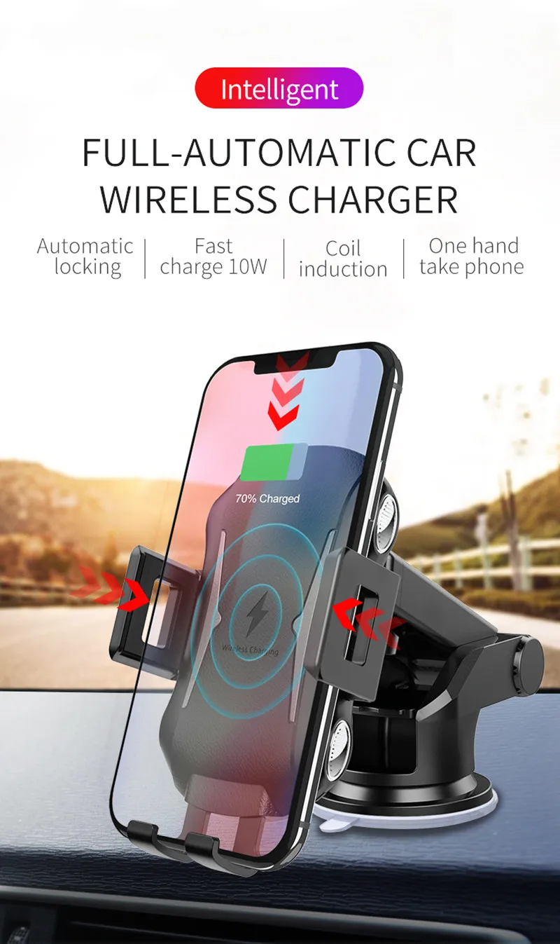 10 Вт Qi автомобильное беспроводное зарядное устройство для iPhone 11 Pro держатель мобильного телефона с вентиляционным отверстием вращение на 360 быстрая зарядка Авто зажимное автомобильное зарядное устройство