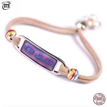 

925 Sterling Silver Letter The Queen According to Body Temperature Change Color Bracelet Handmade Braid Rope Bracelet Jewelry