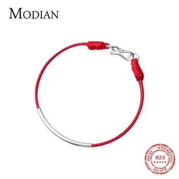 

Modian Simple Silver Elbow Red Rope Couple Bracelet for Women 925 Sterling Silver Chain Bracelet Ethnic Style Fine Jewelry Gift