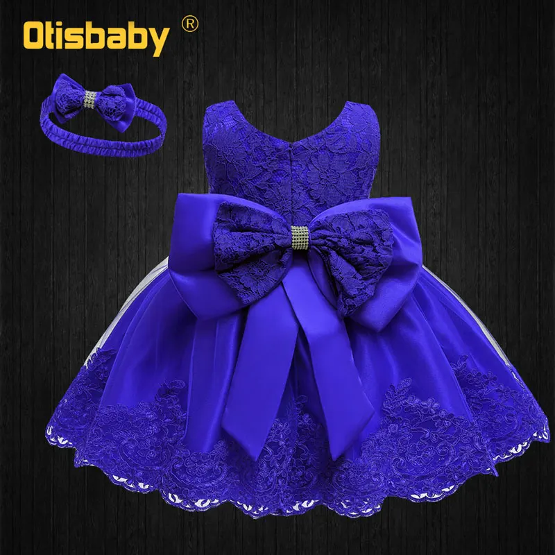 Blue Aby/рождественское платье для дня рождения для маленьких девочек 1 год вечерние платья для малышей платья на крестины кружевное бальное платье с большим бантом для маленьких девочек - Цвет: Blue