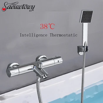 

Chrome Telephone Type Wall-Mounted Thermostatic Shower Faucet Set Bathroom Faucet Hot And Cold Bathroom Tap Mixed Valve Bathtub