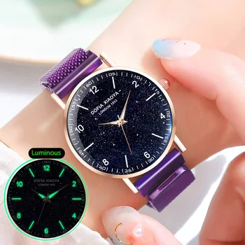 

Women Watches Creative Magnet Starry Sky Watch Luminous Arabic Clock Ladies Milanese Loop Wrist Watch Waterproof Rose Gold Hour