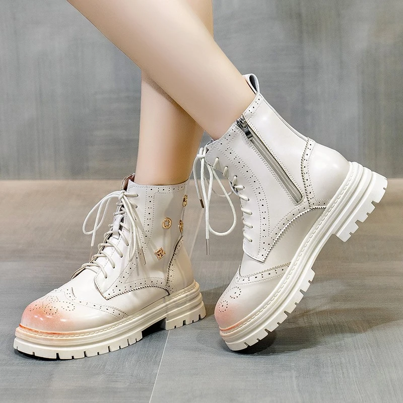 2021 Winter Boots Women Round Toe Platform Ankle Heels Solid Lace-up zapatos | Обувь