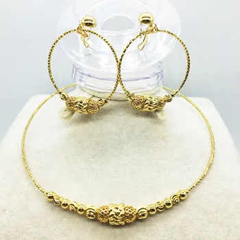

Bridal gift fashion high quality African jewelry set female necklace earrings bracelet travel gold jewelry set