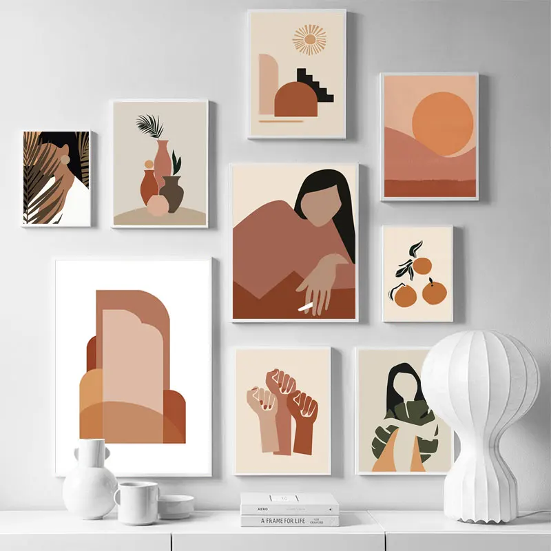 

Abstract Girl Orange Vintage Scandinavian Wall Art Canvas Painting Nordic Posters And Prints Wall Pictures For Living Room Decor