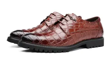 

High quality Genuine leather Men Formal dress shoes oxfords crocodile grain Business leather shoes chaussure homme