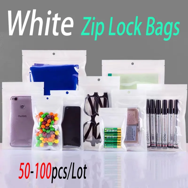 100pcs White / Clear Self Seal Zipper Plastic Packaging Pouches Bag Ziplock  Zip Lock Storage Bag Retail Package With Hang Hole - Storage Bags -  AliExpress