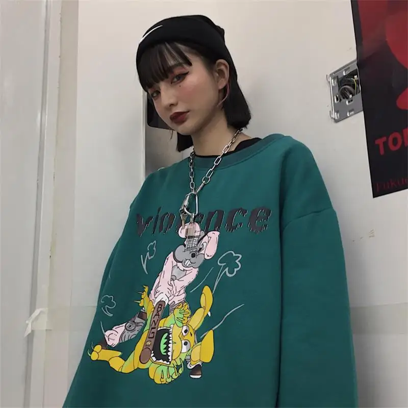 Винтаж мультфильм кроличья Толстовка Женские кофты японский Harajuku Ulzzang женский корейский кавайный милый одежда для женщин