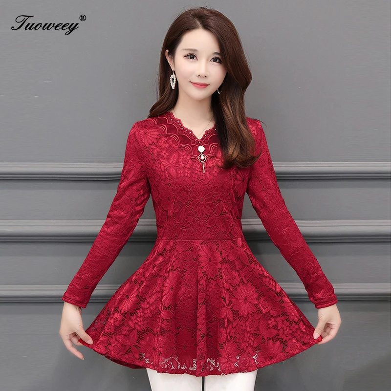  2019 New Arrival Fashion Spring Long Sleeve Women Lace Blouse SHIRT Female Hollow Plus Size 5XL V-n