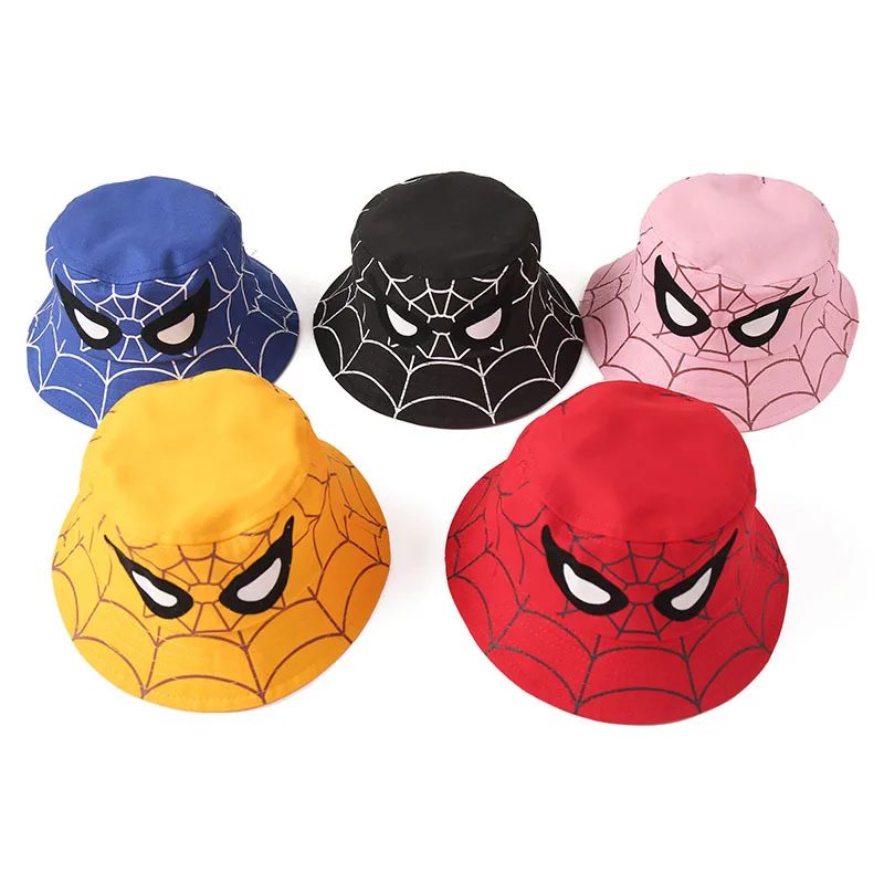 

New style children's hat cartoon spiderman hat, fisherman hat, bucket cap, sunhat for boys and girls, kids hats, cotton hat